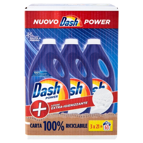 Dash Detersivo Lavatrice Liquido per Bucato Power Azione Extra Igienizzante 3x21=63 Lavaggi 3x1050ml